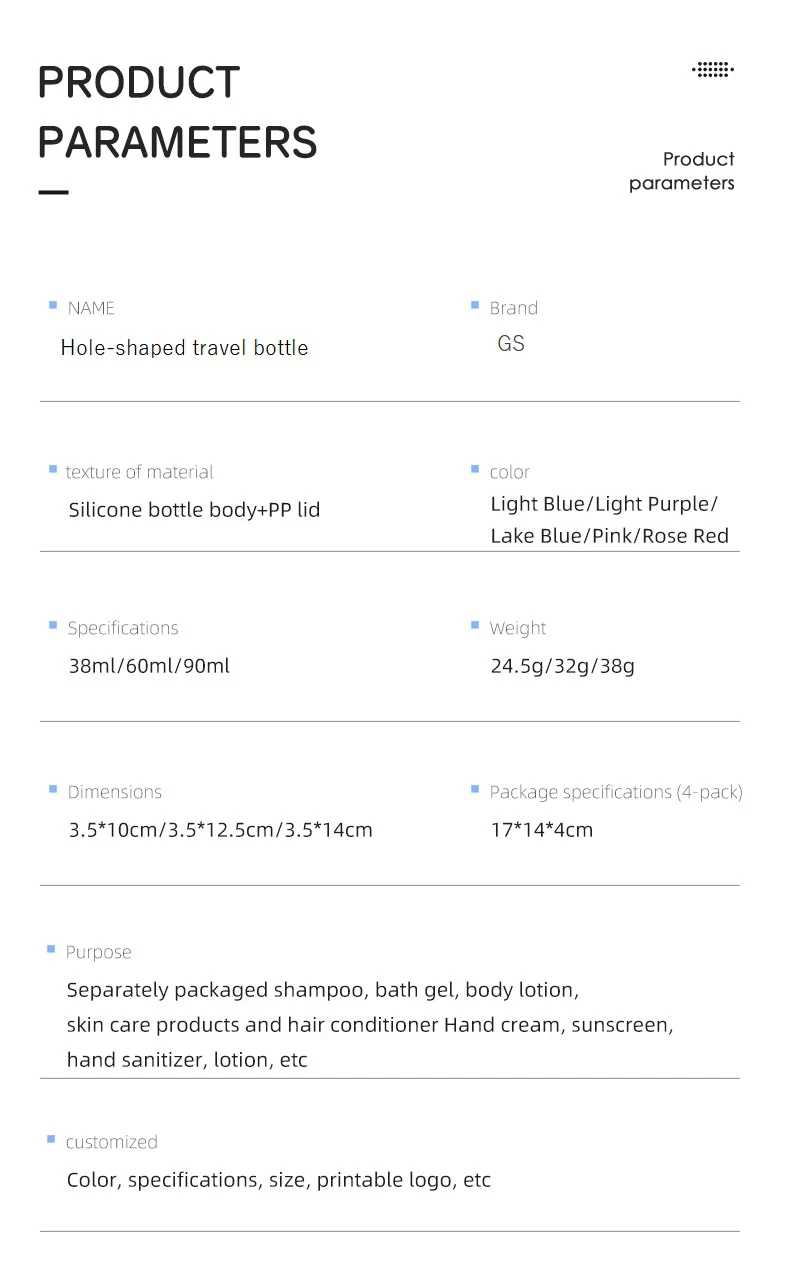 90ml Translucent Hole Shaped Silicone Travel Bottle